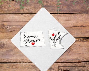Home Grown State Feltie | Minnesota, North Dakota | Uncut Embroidered Feltie