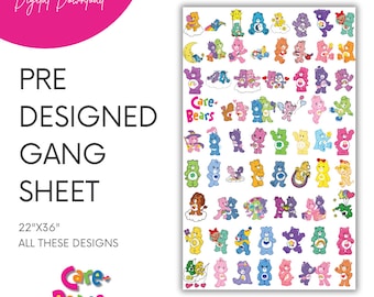 Care Bears Gang Sheet: Pre Designed Digital Download (22"x36")