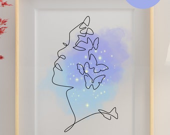 Watercolor Butterfly Line Art Print (Digital Download)