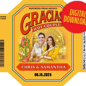 Etiquetas personalizadas para salsa picante con la foto de tu pareja / Archivo digital personalizado para crear pegatinas y etiquetas para bodas y despedidas de soltera