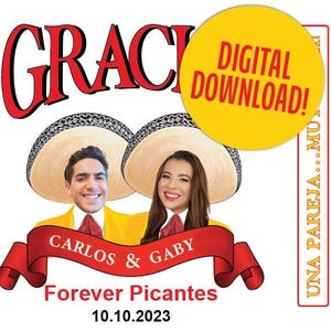 Etiquetas personalizadas para salsa picante con la foto de tu pareja / Archivo digital personalizado para crear pegatinas y etiquetas para bodas y despedidas de soltera