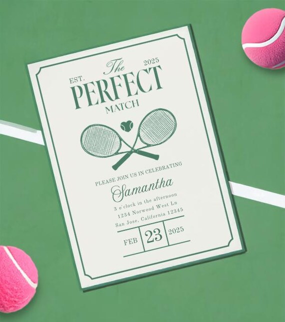 The Perfect Match Tennis Invitation, Editable Bachelorette Brunch Party Invite, Dinner, Lunch, Friend Drinks, Template Instant Download