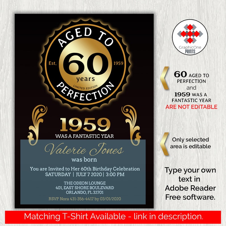 60th Birthday Invitation 60 Aged To Perfection 60th birthday | Etsy