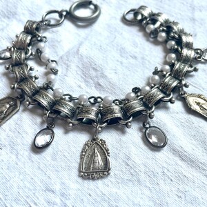 Artisan Silver Book Chain Bracelet with Vintage Mary Charms Medals
