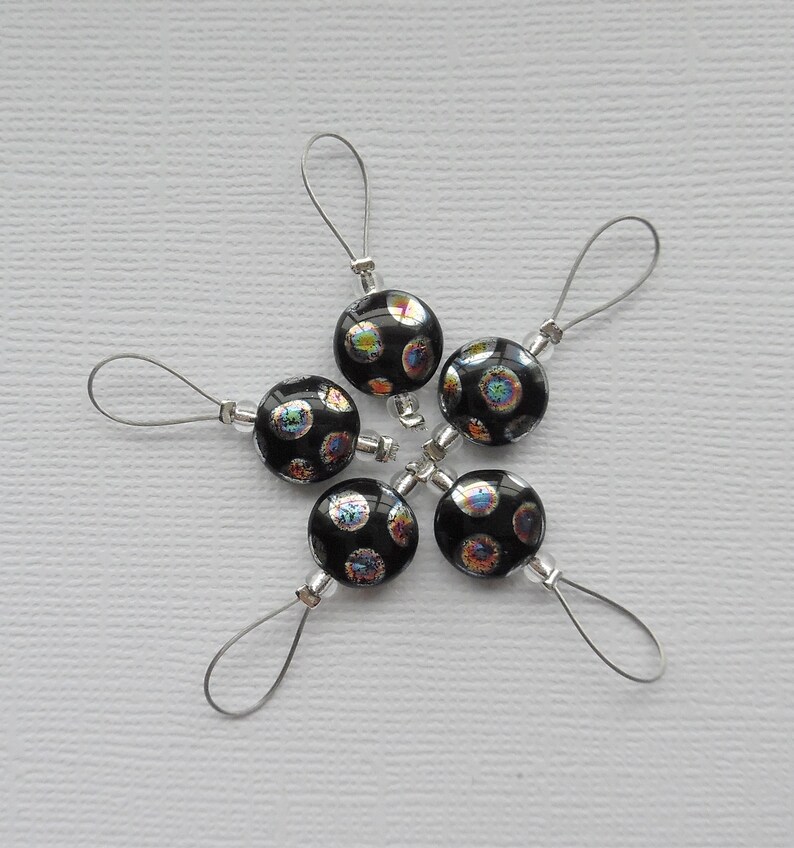 Black Glass Bead Stitch Markers set of 5 Etsy