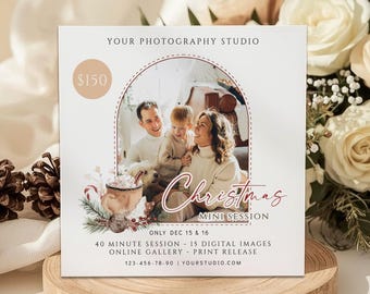 Christmas Family Hot Cocoa Mini Session Template: Holiday Arch Frame Photography Marketing Voucher