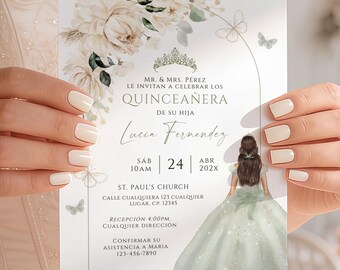 Bohemian quinceañera invitation printable, mis quince invite 15 anos quinceañera, boho 15th birthday party invitation princess - Q284