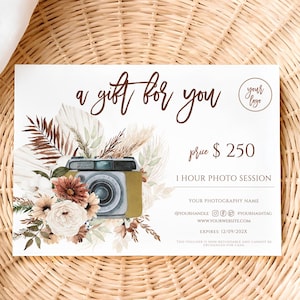Photography gift certificate template, modern gift certificate, photography gift voucher, photo session voucher card, gift card for customer