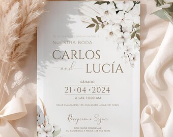 Invitaciones para boda digital espanol, bohemian spanish wedding invitations, nuestra boda spanish wedding invitaciones para imprimir -C1005