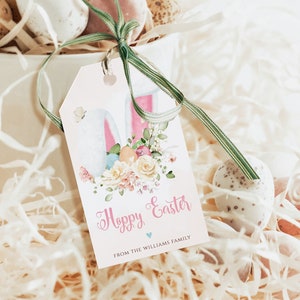 Editable Hoppy Easter gift tag, easter bunnies gift tag template, cute bunny easter gift tag printable, easter treat tag, easter basket tags