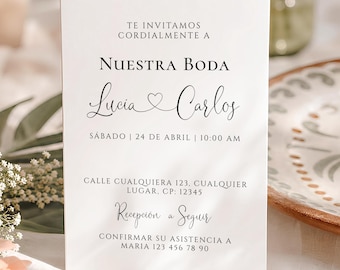 Minimalistic invitacion para boda digital espanol, spanish wedding invitation, nuestra boda spanish wedding invitaciones para imprimir -C479