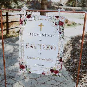Mi bautizo welcome sign editable, cartel bienvenida bautizo niña para imprimir, spanish baptism welcome sign, cartel de bienvenida a bautizo