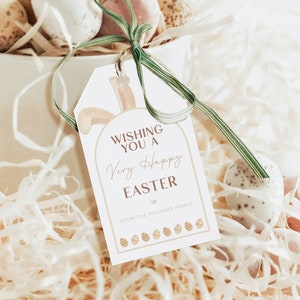 Editable happy easter gift tag modern, easter bunnies gift tag template, easter treat tag, easter basket tag bunny easter gift tag printable