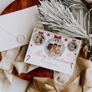 Photo collage christmas card template, christmas multiple photos cards, modern photo family holiday card, christmas card with photo