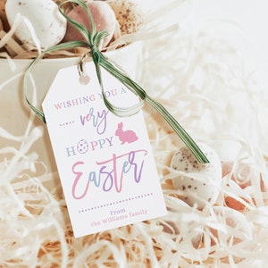 Editable happy easter gift tag modern, easter bunnies gift tag template, easter treat tag, minimalistic easter basket tag, easter gift tag