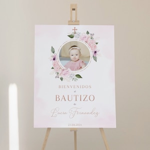 Mi bautizo welcome sign editable, cartel bienvenida bautizo niña para imprimir, spanish baptism welcome, cartel de bienvenida bautizo - C94f
