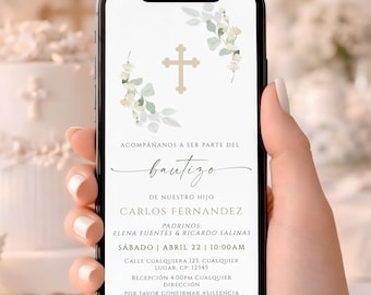 Bautizo invitations spanish template, electronic baptism invitation in spanish, text message baptism evite, textable christening evite -C182