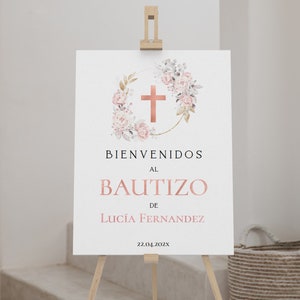 Mi bautizo welcome sign editable, cartel bienvenida bautizo niña para imprimir, spanish baptism welcome sign, cartel de bienvenida a bautizo