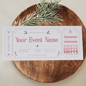Event ticket template, christmas gift surprise concert ticket, holiday invitation ticket, show christmas event ticket editable gift voucher
