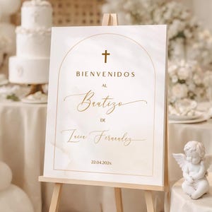 Cartel bienvenida bautizo niña para imprimir, baptism welcome sign in spanish, editable christening sign, bienvenidos al bautizo - C152