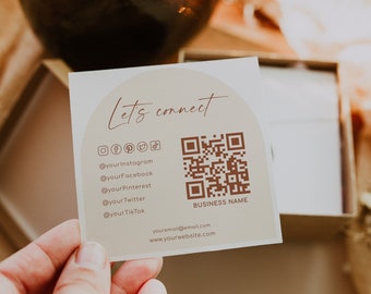 Social media card template DIY, connect with us cards QR code business card square, follow us on social media, follow me package inserts A80