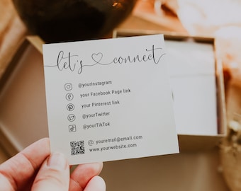 QR code business card, social media card template square, connect with us cards, follow us on social media, follow me package inserts-A79