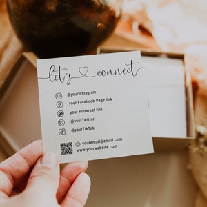 QR code business card, social media card template square, connect with us cards, follow us on social media, follow me package inserts-A79