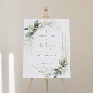 Cartel bienvenida bautizo niño para imprimir, baptism welcome sign in spanish, editable christening sign, bienvenidos al bautizo - C113
