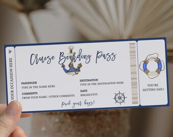 Cruise ticket template boarding pass gift voucher, surprise trip ticket, travel ticket printable, editable cruise ticket gift, cruise card
