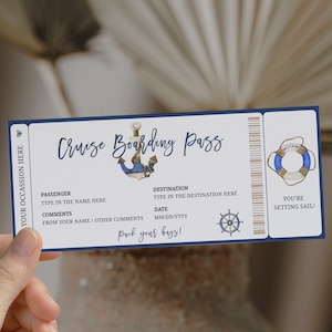 Cruise ticket template boarding pass gift voucher, surprise trip ticket, travel ticket printable, editable cruise ticket gift, cruise card