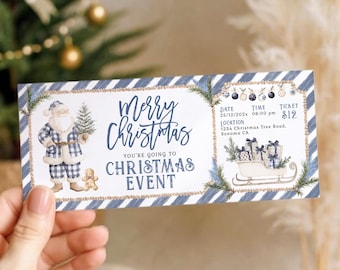 Royal Blue Santa Show Party Event Ticket Printable: Winter Holiday Concert Boarding Pass