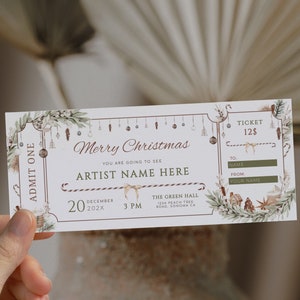 Event ticket template, christmas gift surprise concert ticket, movie ticket template, holiday invitation ticket show christmas event ticket