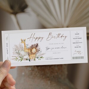 Zoo printable ticket, happy birthday Zoo gift voucher template DIY, surprise trip to the Zoo, Zoo trip ticket voucher, Zoo Visit Safari trip