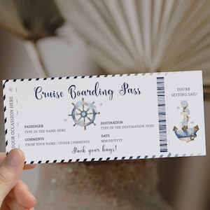Cruise ticket template boarding pass gift voucher, surprise trip ticket, travel ticket printable, editable cruise ticket gift, cruise card