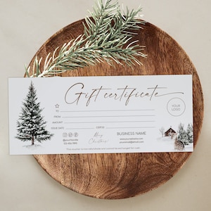 Editable merry christmas gift certificate template, printable mininalist gift certificate christmas gift card, small business Xmas gift card