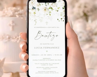 Invitaciones bautizo niña printable, electronic baptism invitation in spanish, text message baptism evite, textable christening evite - C198