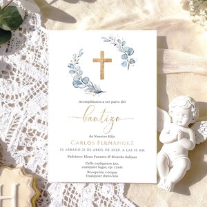 Invitaciones de bautizo niño, invitacion bautizo en espanol, boy baptism invitation in spanish, boy christening invitacion para niño - C100