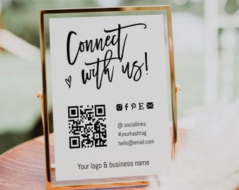 Social media sign template, connect with us sign, QR code sign, follow us on social media, small business sign, instagram sign facebook -A71