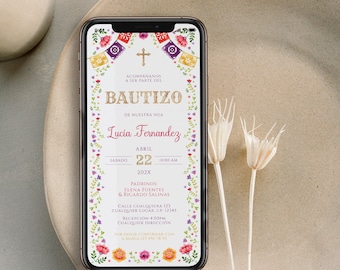 Invitaciones de bautizo, invitacion bautizo en espanol, mexican baptism invite in spanish editable, bautismo en espanol para imprimir - C116