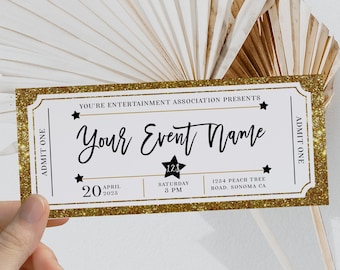 Event ticket template, editable event tickets, birthday concert ticket surprise, event golden ticket, printable present coupon, DIY Ticket