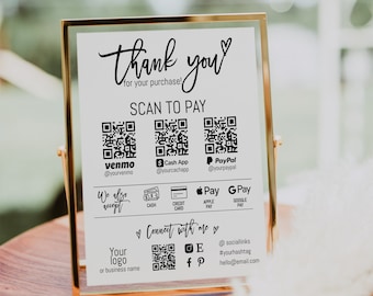 Editable scan to pay sign template, QR code sign payment, scan to Paypal, CashApp Sign, Venmo sign, modern QR code poster, scan to order-A76