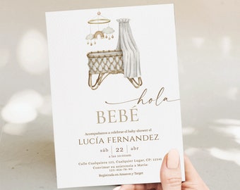 Hola bebe invitation spanish baby shower invitation printable, invitacion para baby shower en español, editable baby shower invite boho-C135