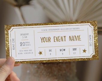 Event ticket template, editable event tickets, birthday concert ticket surprise, event golden ticket, printable present coupon, DIY Ticket
