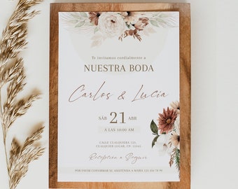 Bohemian spanish wedding invitations, invitaciones para boda digital espanol, nuestra boda spanish wedding invitaciones para imprimir -C1006