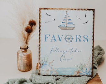 Favors please take one sailboat baby shower sign, ocean & sea favors please take one table sign template, marine baby shower sign - C234