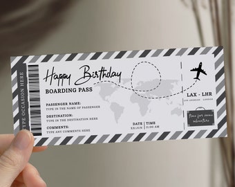 Editable boarding pass template, birthday surprise airplane ticket, weekend getaway voucher ticket coupon card, boarding pass surprise trip