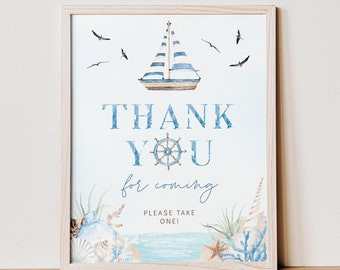 Thank you nautical sailboat baby shower sign, ocean thank you table sign template, thank you marine baby shower sign, nautical poster - C234