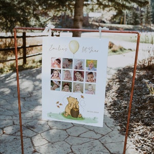 Pastel yellow balloons honey 1st year photo poster printable, photo collage 1st year girl, winnie the pooh my first year photo collage -C538