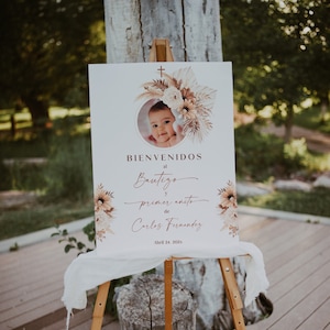 Mi bautizo & primer añito welcome sign, cartel bienvenida bautizo niño para imprimir, spanish boy baptism welcome sing printable - C164