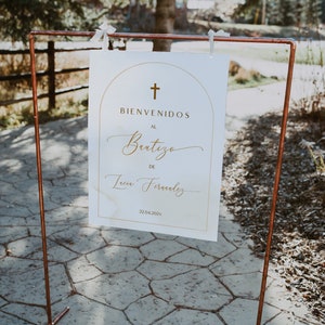 Cartel bienvenida bautizo niña para imprimir, baptism welcome sign in spanish, editable christening sign, bienvenidos al bautizo - C152